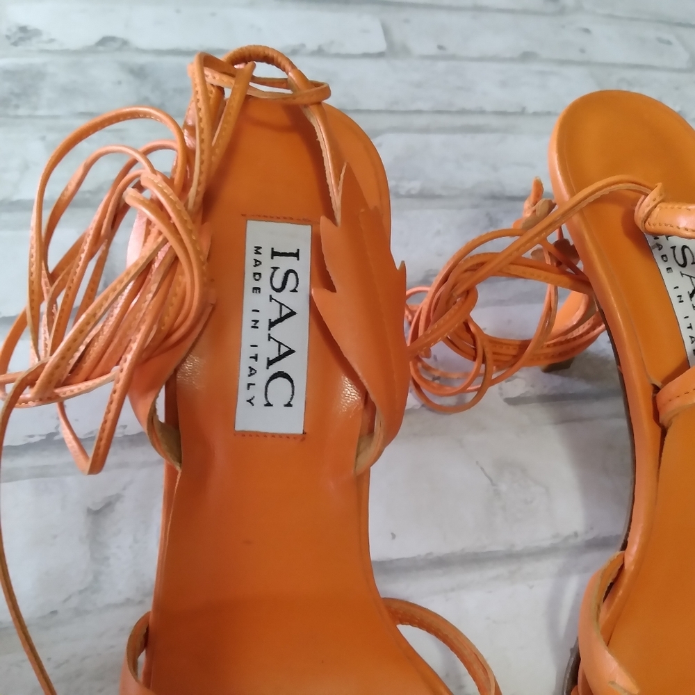 ISAAC Floral Orange Leather Sandals - Picture 5 of 7